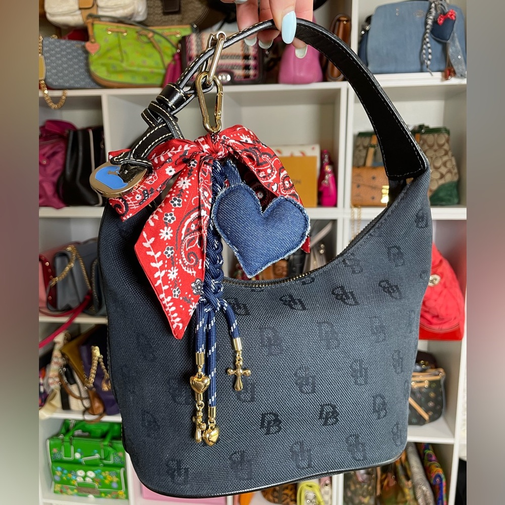 Dooney & Bourke Y2K Navy Denim Look Monogram Hobo Bag